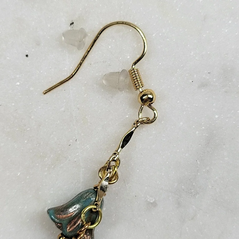 Blue Lily Flower Dangle Drop Earrings Handmade Beaded Whimsical Fairy Boho NEW